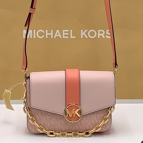 Michael Kors Carmen Small Monogram Flap Crossbody - Sherbert color - Picture 12 of 16